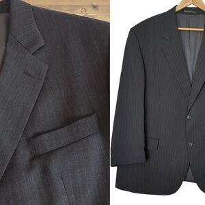 Oscar De La Renta Charcoal Grey w/Blue Pinstripe  Virgin Wool Blazer